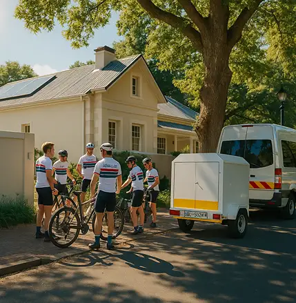Group of cyclists getting ready to onboard a wolf shuttles shuttle