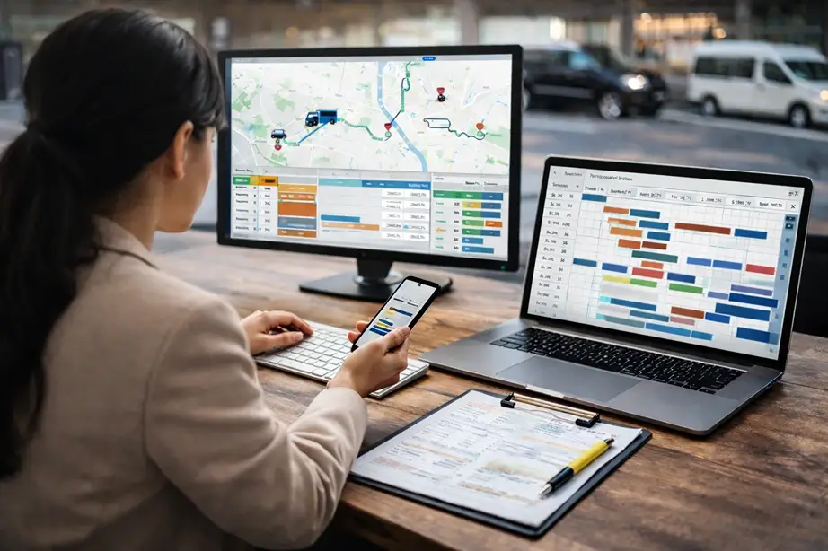 Managing transportation logistics at desk