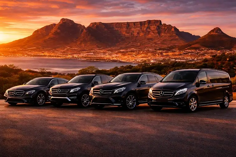 Mercedes fleet at sunset in Cape Town