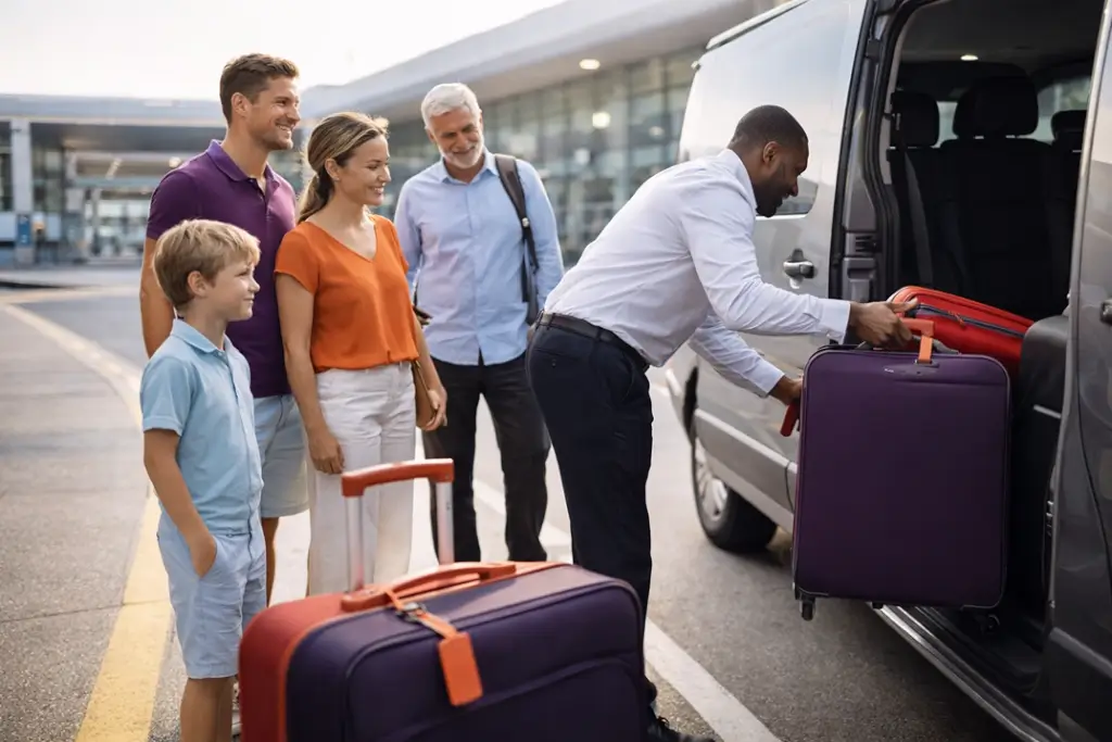 Chauffeur adding luggage to van