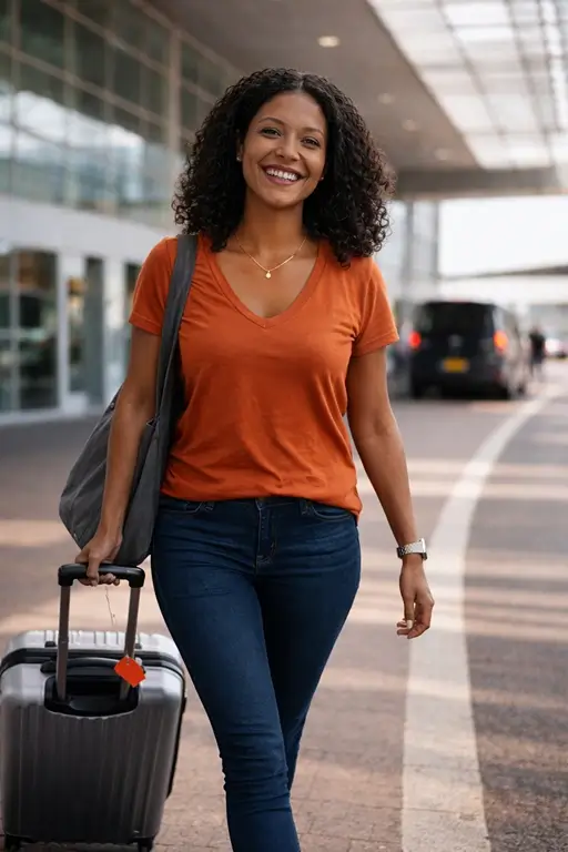 smiling woman at the airport terminal