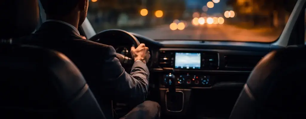 city lights and a focused driver