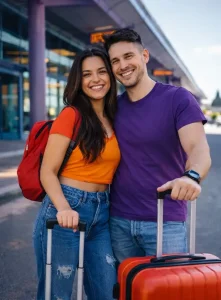 wolf shuttles happy couple airport dropoff